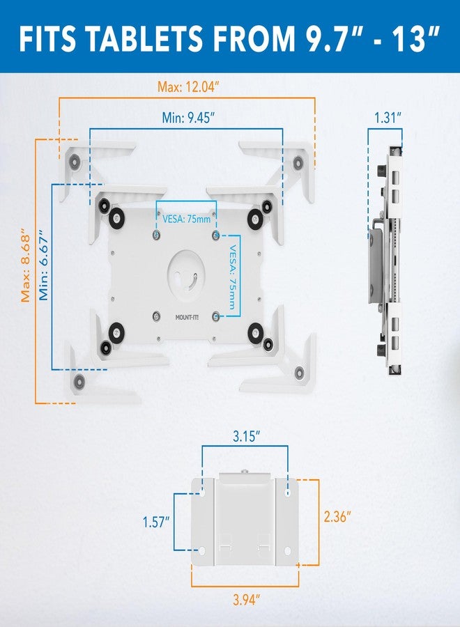 Mount-It! Universal Tablet Wall Mount, Anti-Theft iPad Mount, Enclosure Fits Tablets from 9.7" to 13" Screen Size, Flush Wall Mounting Kiosk, Durable Steel Design, White - Image 5