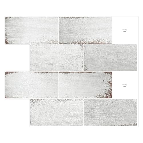 Artemuro 10Sheet Upgraded Backsplash Tiles Peel and Stick 12x10 Stick on Wall Tiles Self Adhesive Tile Stickers for Kitchen Back Splashes Grunge Off White - Image 1