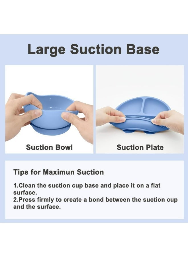 مجموعة ادوات تغذية الاطفال من السيليكون، لوازم الفطام، تتضمن اكواب شفط واطباق مقسمة ومريلة قابلة للتعديل وادوات اطفال وملاعق وشوك وكوب - Image 5