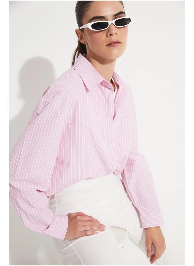 جون June Women Cotton Blend Garni Detail Shirt Pink