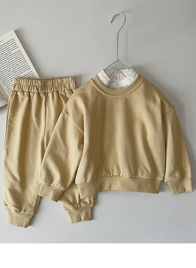 Loquat Kid's Round Neck Tracksuit Pullover Sweatshirt Jogging Pants Set 2 Pieces Sweatsuit Dark Yellow  - Image 2