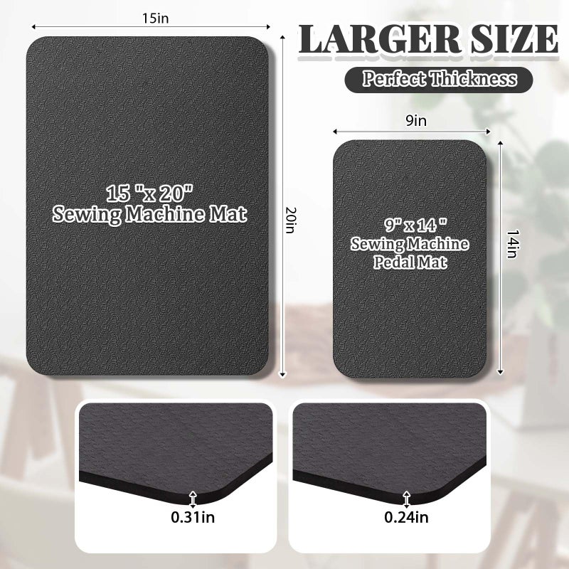Drydiet 2 Pcs Sewing Machine Muffling Mat Pedal Sewing Mat Reduce Vibrations Noise No Slip Machine Accessories for Quilting(15" X 20" and 9" X 14",Black) - Image 2