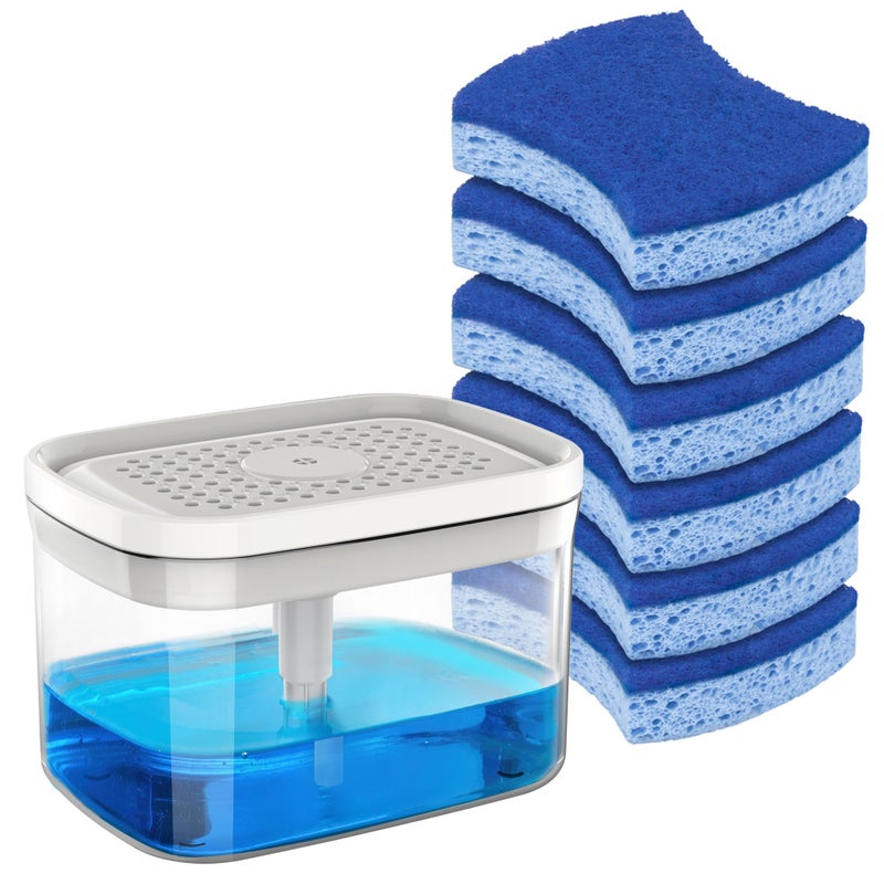 Mr Siga MRSIGA Dish Soap Dispenser with Sponge Holder and Scrub Sponge Set Kitchen Soap Dispenser with 30 oz Large Capacity and 6 Pack Non Scratch Dish Sponges