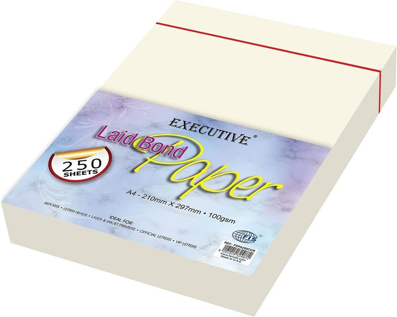 FIS FSPA250CCR 100Gsm 250 Sheets Executive Laid Bond Paper, A4 Size, Corona Cream