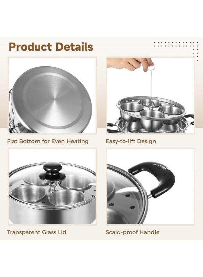 Bukela Egg Poacher Pan Nonstick 4 Eggs, Poached Egg Cooker, Poached Egg Pan, Stainless Steel Egg Poacher, Includes Stainless Steel Pot, 4 Cups, Silicone Brush & Spatula, Suitable for Multiple Stove Types (without coating) - Image 4