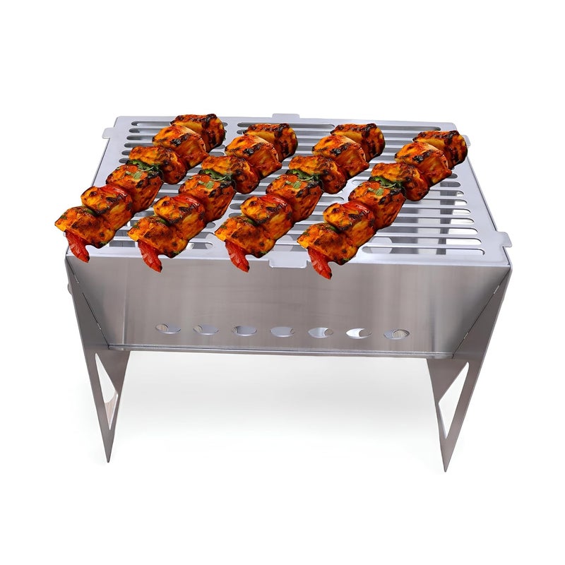 SOLWET Small Size Stainless Steel Portable Foldable Wood Burning VDCSBBQ220 Barbeque Tandoor, Camping, Campfire Stove with Grill for Hiking, Picnic, BBQ, Outdoor Cooking (22 x 15 x 18 cm) - Image 5