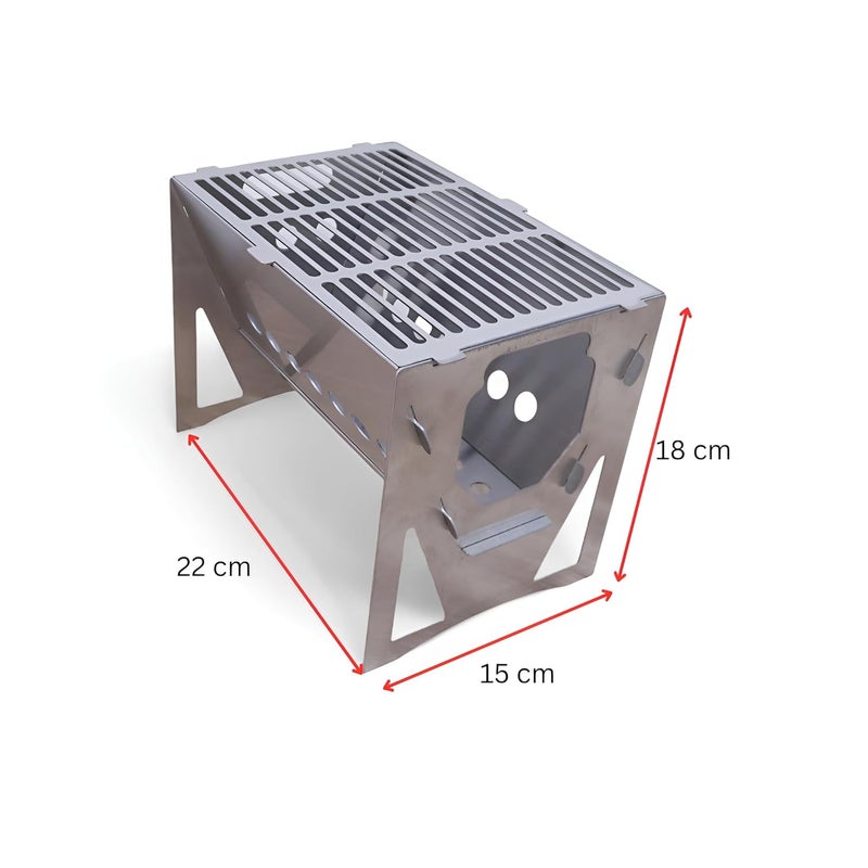 SOLWET Small Size Stainless Steel Portable Foldable Wood Burning VDCSBBQ220 Barbeque Tandoor, Camping, Campfire Stove with Grill for Hiking, Picnic, BBQ, Outdoor Cooking (22 x 15 x 18 cm) - Image 3