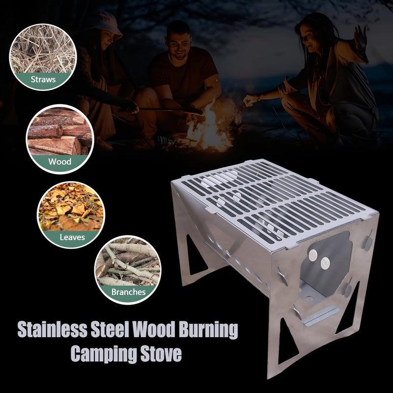 SOLWET Small Size Stainless Steel Portable Foldable Wood Burning VDCSBBQ220 Barbeque Tandoor, Camping, Campfire Stove with Grill for Hiking, Picnic, BBQ, Outdoor Cooking (22 x 15 x 18 cm) - Image 2