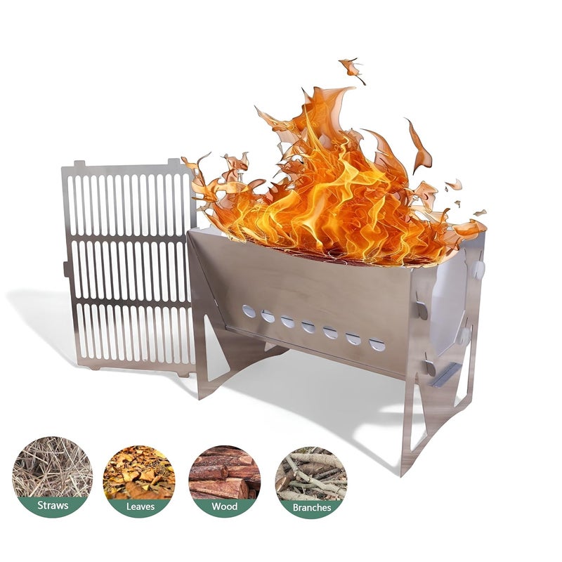 SOLWET Small Size Stainless Steel Portable Foldable Wood Burning VDCSBBQ220 Barbeque Tandoor, Camping, Campfire Stove with Grill for Hiking, Picnic, BBQ, Outdoor Cooking (22 x 15 x 18 cm) - Image 4