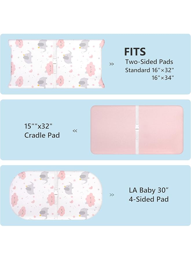 TILLYOU Changing Pad Cover Set In Soft Jersey Material Fits 32"/34''X16 Contoured Pad For Babies Elephant & Cloud Pink  - Image 2