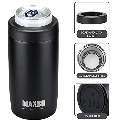 Maxso Slim Can Cooler, 4-in-1 Double Walled Stainless Steel Insulated Beer Can Holder, Works With All 12 Oz Cans,Bottles & As A Pint Cups - Matte Black - Image 4