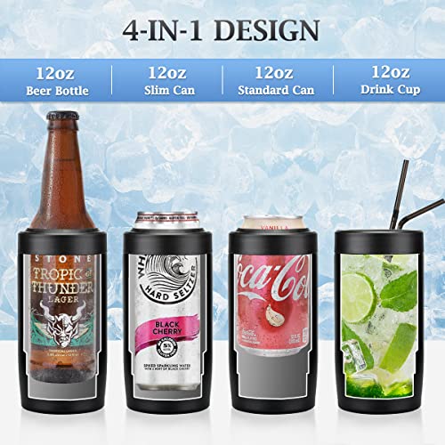 Maxso Slim Can Cooler, 4-in-1 Double Walled Stainless Steel Insulated Beer Can Holder, Works With All 12 Oz Cans,Bottles & As A Pint Cups - Matte Black - Image 3