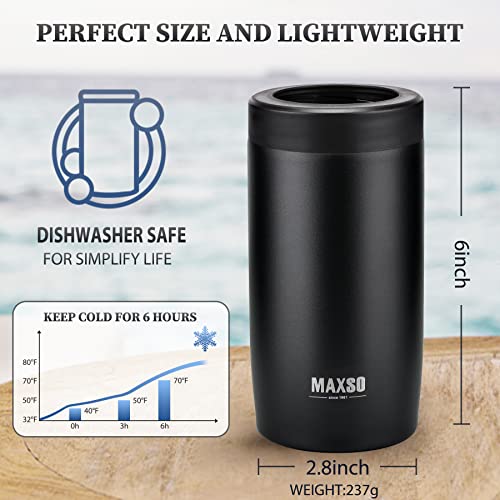 Maxso Slim Can Cooler, 4-in-1 Double Walled Stainless Steel Insulated Beer Can Holder, Works With All 12 Oz Cans,Bottles & As A Pint Cups - Matte Black - Image 5