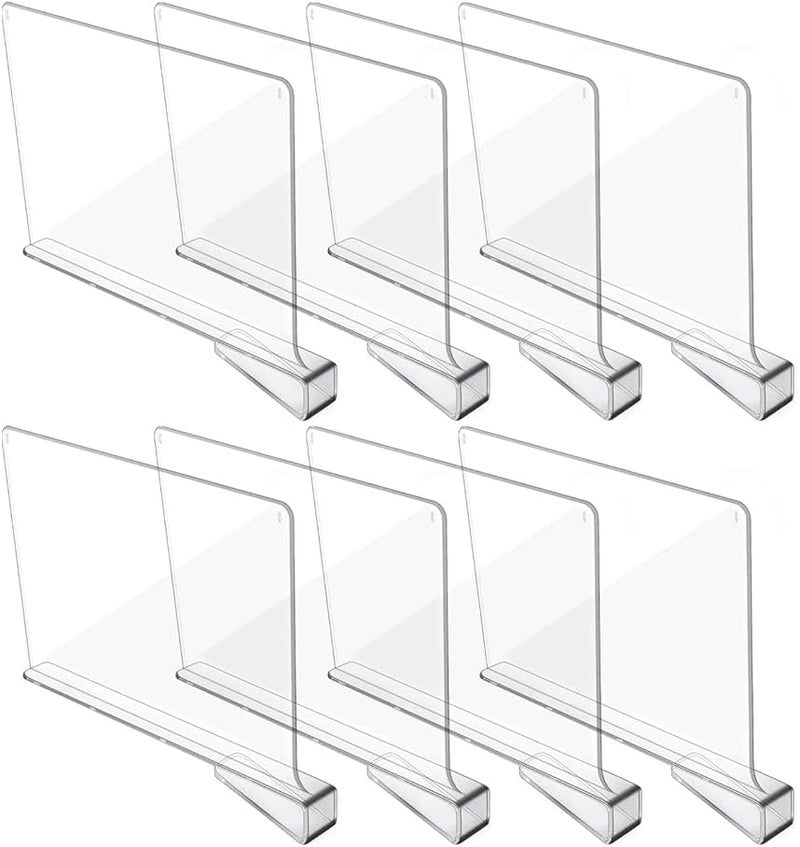 Hmdivor Acrylic Shelf Dividers for Closet Organization, Closet Shelf Organizer Closet Separator for Wood Shelves Clear Shelf Dividers for Closets (8 Pack) - Image 1