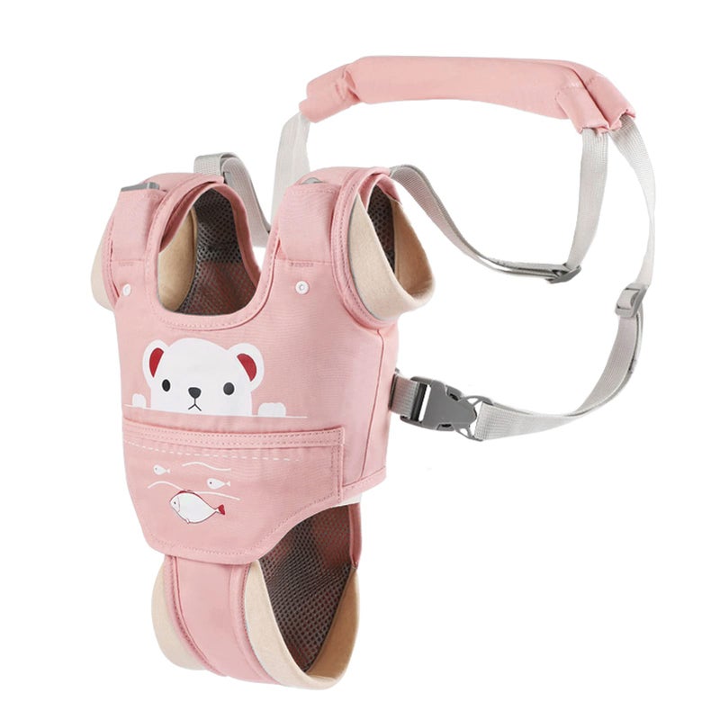 Ocanoiy Baby Walking Harness Handheld Baby Walker Assistant Belt Adjustable Toddler Infant Walker Safety Harnesses Standing Up and Walking Learning Helper with Detachable Crotch for 9-24 Month (Pink) - Image 2