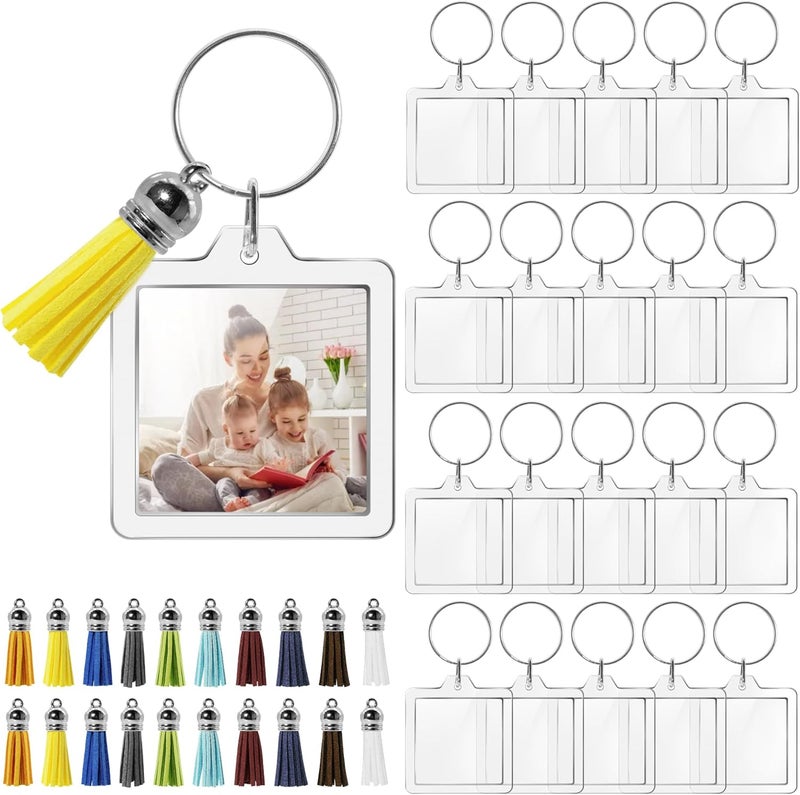 Philbinden 20 Set Acrylic Photo Keychain-Clear Picture Frame Keychain with Tassels - Image 1