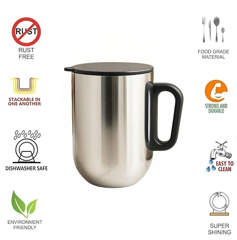STEEPLE Stainless Steel Insulated Coffee Mug with lid | 350ml Double Wall Travel Mug for Tea, Milk, Soup, hot & Cold Beverages | Unbreakable, Leakproof & Portable Cup for Office, Home & car - Image 4