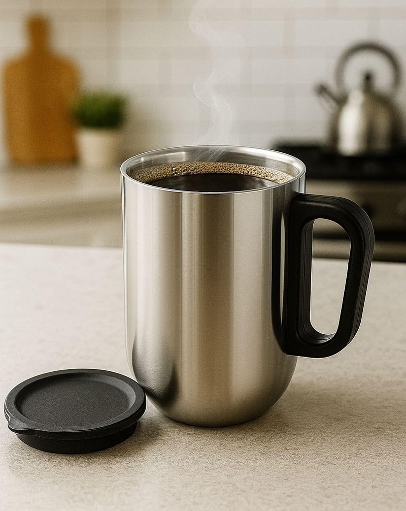 STEEPLE Stainless Steel Insulated Coffee Mug with lid | 350ml Double Wall Travel Mug for Tea, Milk, Soup, hot & Cold Beverages | Unbreakable, Leakproof & Portable Cup for Office, Home & car - Image 3
