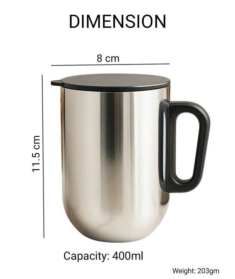 STEEPLE Stainless Steel Insulated Coffee Mug with lid | 350ml Double Wall Travel Mug for Tea, Milk, Soup, hot & Cold Beverages | Unbreakable, Leakproof & Portable Cup for Office, Home & car - Image 2