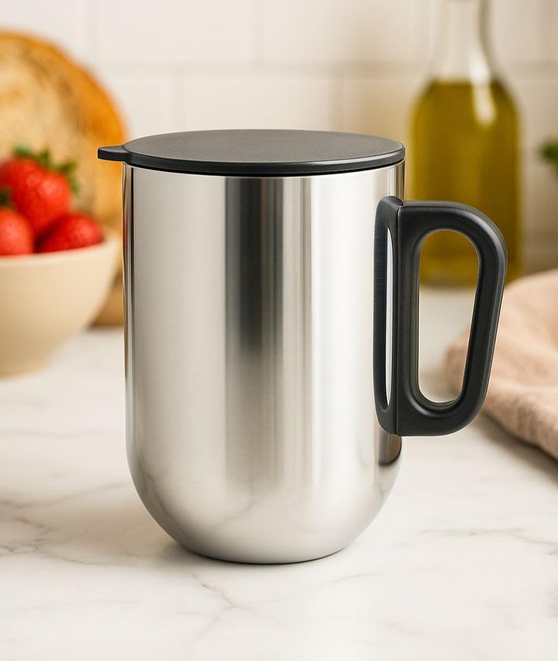STEEPLE Stainless Steel Insulated Coffee Mug with lid | 350ml Double Wall Travel Mug for Tea, Milk, Soup, hot & Cold Beverages | Unbreakable, Leakproof & Portable Cup for Office, Home & car - Image 5
