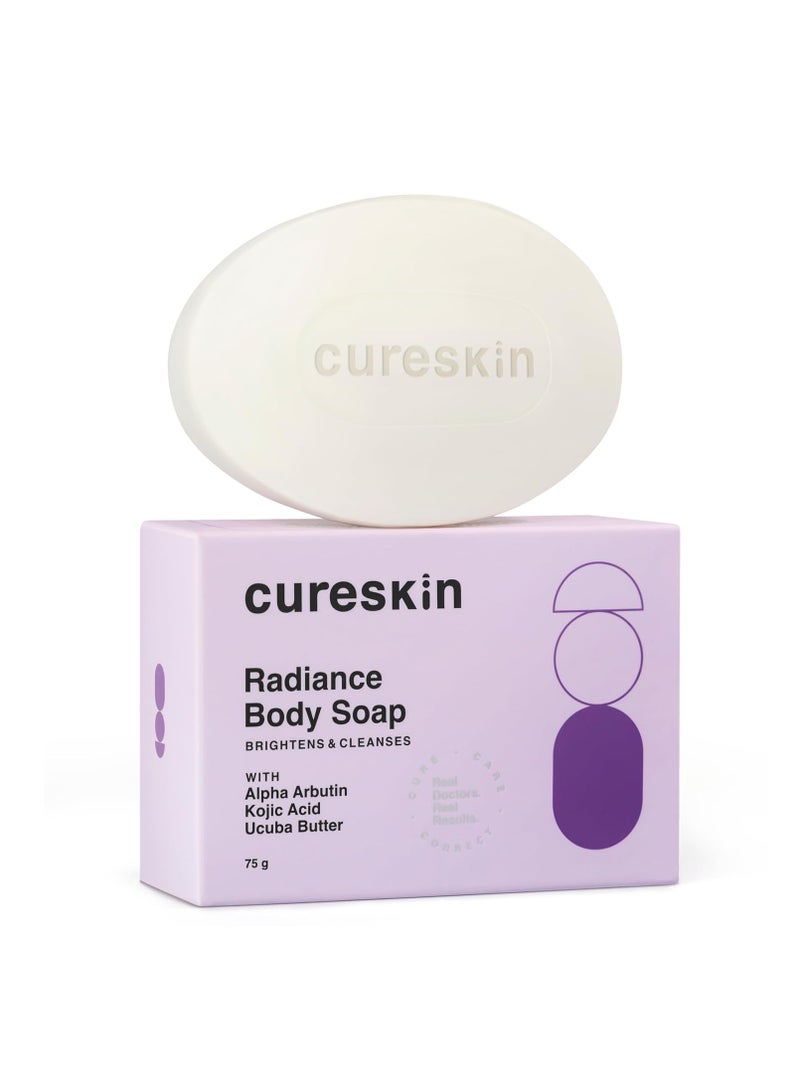 Cureskin Radiance Body Soap | For Pigmentation & Sun Damage with Alpha Arbutin, Kojic Acid and Ucuba Butter | Soap Tan Removal, 75 g (Pack of 1) - Image 1