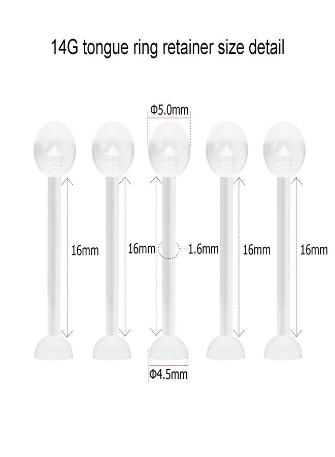NewkeepsR 5pcs-14G(1.6mm) Thickness, 16mm(5/8'') Length, Bioplast Flexible Clear Tongue Ring Plastic Retainer, Unnoticeable Flat Labret Spacers - Image 2