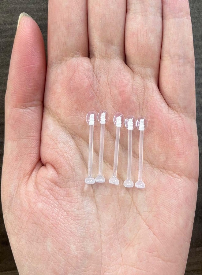 NewkeepsR 5pcs-14G(1.6mm) Thickness, 16mm(5/8'') Length, Bioplast Flexible Clear Tongue Ring Plastic Retainer, Unnoticeable Flat Labret Spacers - Image 3