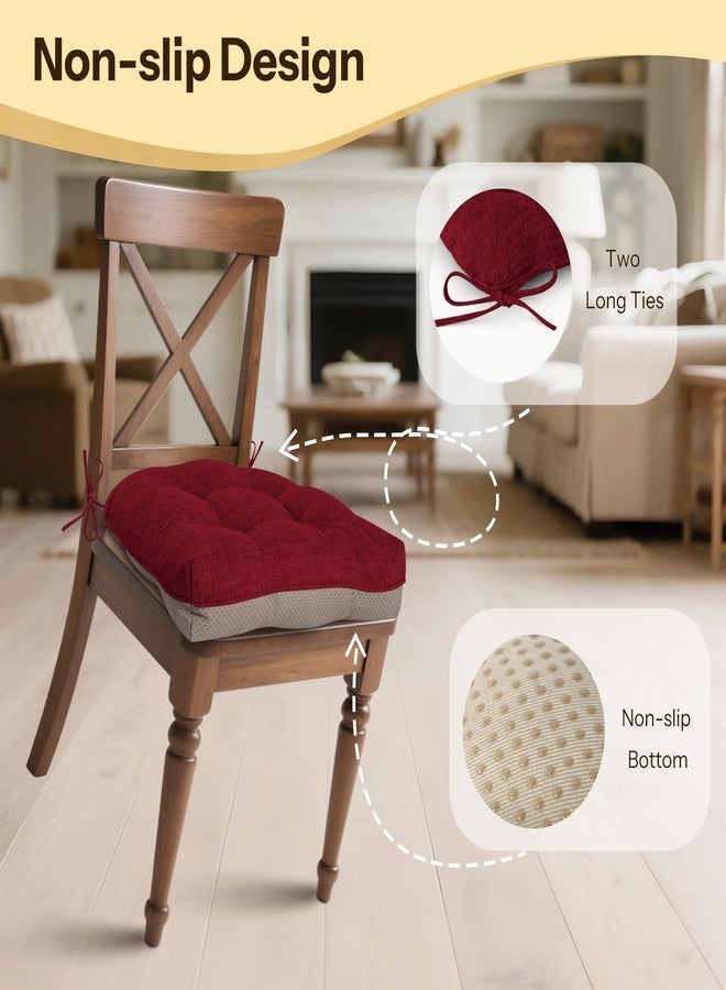 FlyGulls Non-Slip Chair Cushions for Dining Chairs Set of 4 Thick Kitchen Chair Pads Dining Room Seat Cushion with Ties 16" x 16" x 4" Red - Image 4