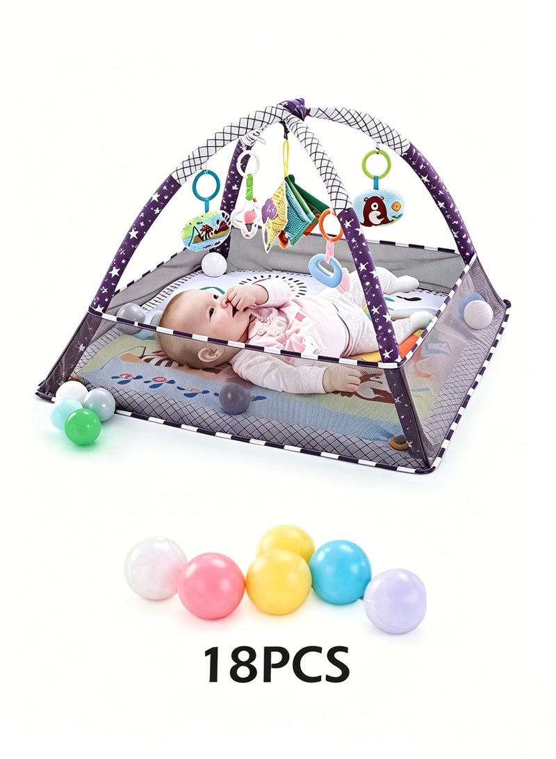 Wish Baby Gym Play Mat, Tummy Time Play Mat with 5 Hanging Toys and 18 Ocean Balls for Sensory and Motor Skill Development, Non-Slip Washable Play Mat for Babies 0-36 Months - Image 1