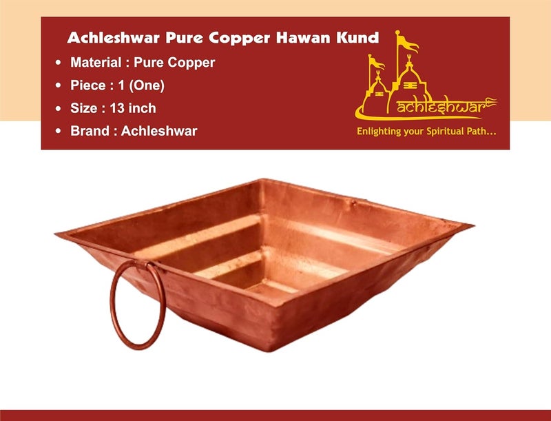 Achleshwar Pure Copper Hawan Kund for Poojan Purpose Indian Cultural Religious Item Best for Home OfficeCopperBrown13 x 13 InchAch309 - Image 2