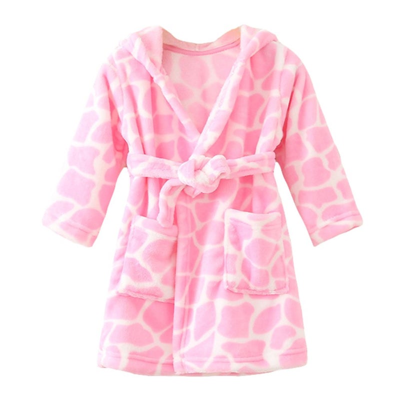 YOLIA Boys Girls Robes Kids Hooded Sleepwear Soft Fleece Bathrobes Cute Housecoat Gowns Pink 2 Years - Image 1