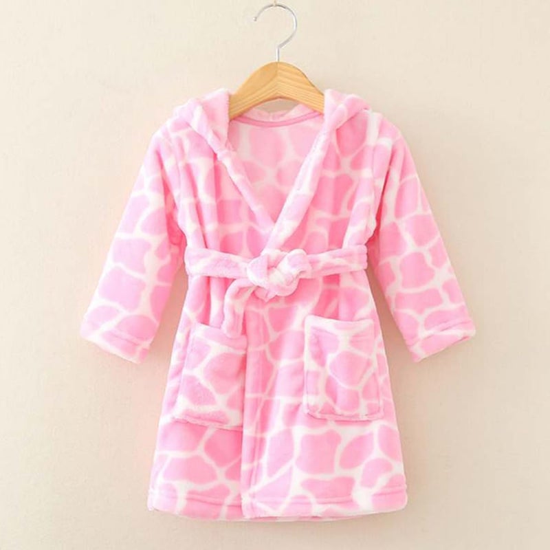 YOLIA Boys Girls Robes Kids Hooded Sleepwear Soft Fleece Bathrobes Cute Housecoat Gowns Pink 2 Years - Image 3