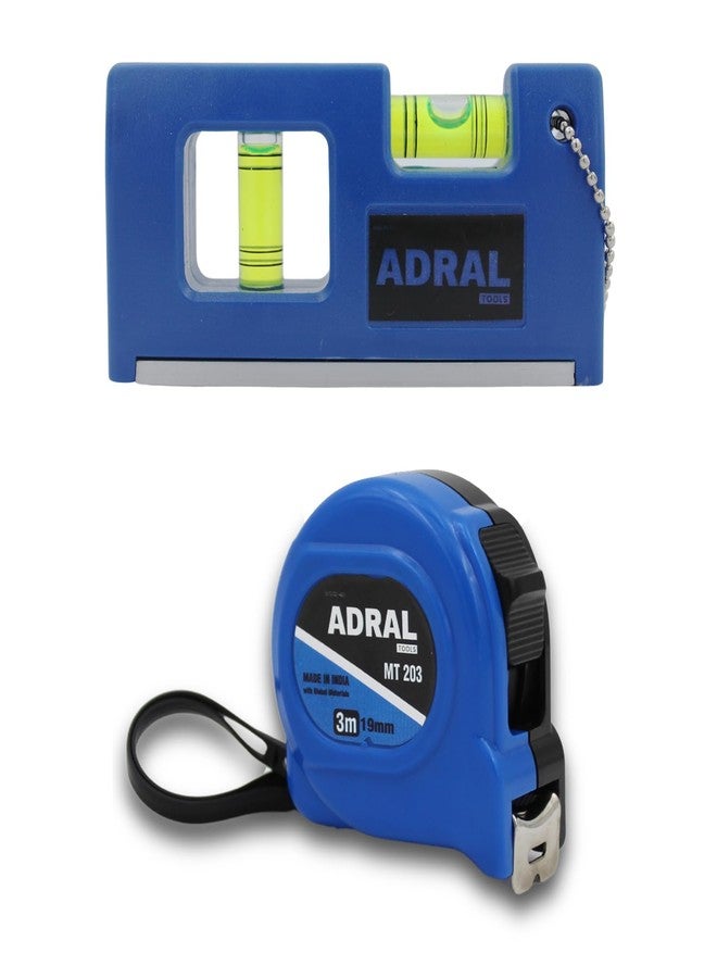 ADRAL شريط قياس فولاذي من ADRAL مقاس 33:16 مم مع قفل إبهام ومشبك حزام + ميزان ماء صغير - مجموعة أدوات متعددة الأغراض للاستخدام المنزلي والمهني - Image 1