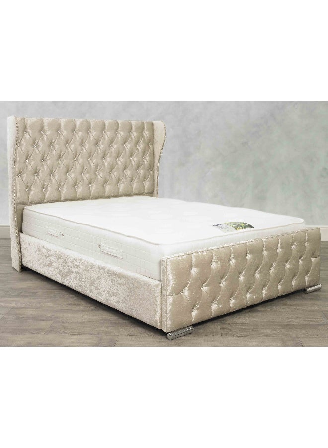 Havana Beds And Upholstery Monaco Winged Crushed Velvet Luxury Handmade Double Bed (Suitable Mattress Fit :140 Cm X 190 Cm) - Image 1