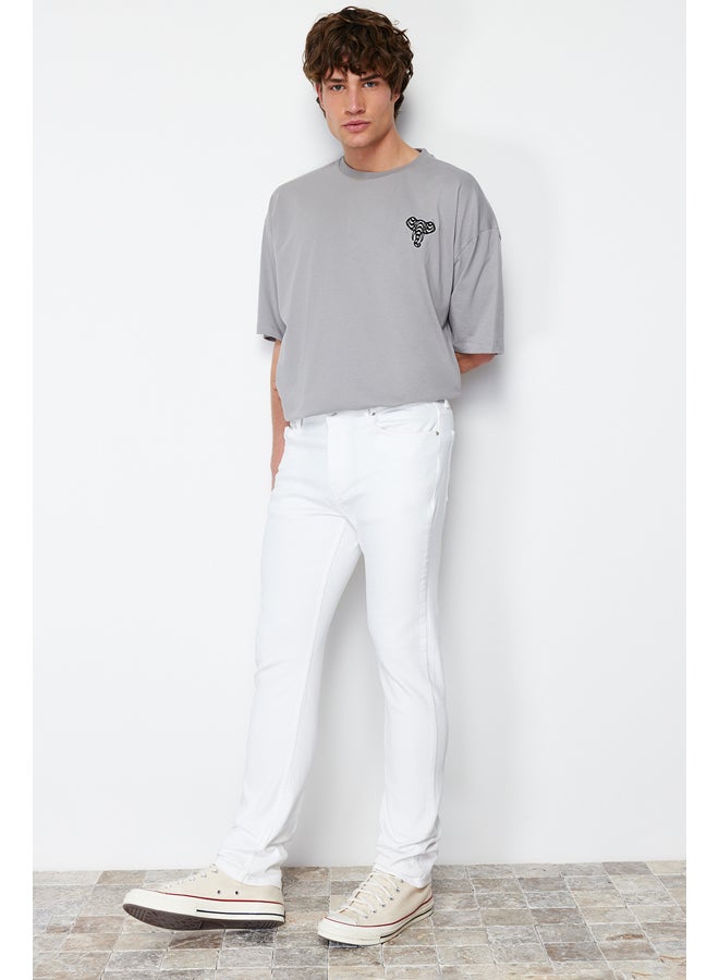 Men's White Slim Fit Jeans Denim Trousers