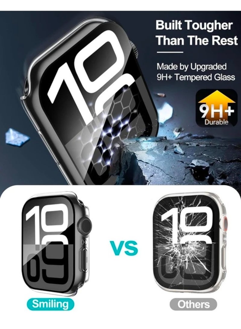 حافظة حماية شاشة Apple Watch Series 10/11 مقاس 42 مم مقاومة للماء ومضادة للفقاعات ومضادة للخدش وزجاج مقسى من البولي كربونات الصلب بتصميم هجين، لا تتحول إلى اللون الأصفر أبدًا، شفافة تمامًا - Image 3