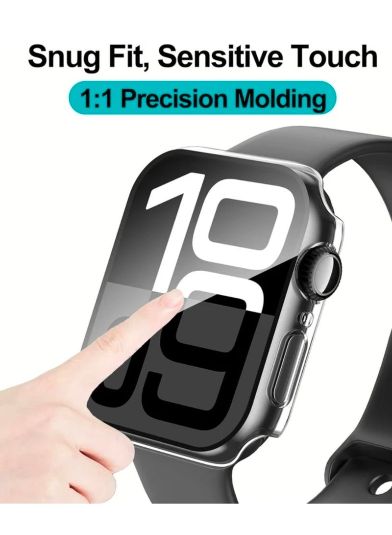 حافظة حماية شاشة Apple Watch Series 10/11 مقاس 42 مم مقاومة للماء ومضادة للفقاعات ومضادة للخدش وزجاج مقسى من البولي كربونات الصلب بتصميم هجين، لا تتحول إلى اللون الأصفر أبدًا، شفافة تمامًا - Image 4