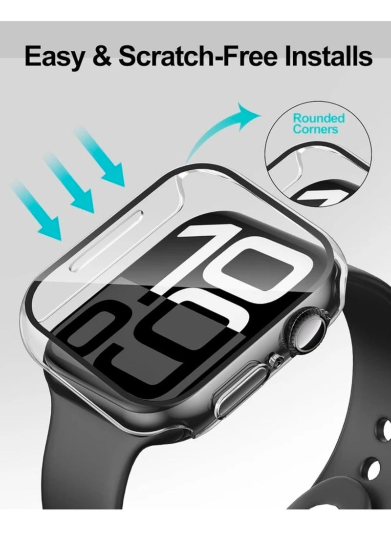 حافظة حماية شاشة Apple Watch Series 10/11 مقاس 42 مم مقاومة للماء ومضادة للفقاعات ومضادة للخدش وزجاج مقسى من البولي كربونات الصلب بتصميم هجين، لا تتحول إلى اللون الأصفر أبدًا، شفافة تمامًا - Image 2