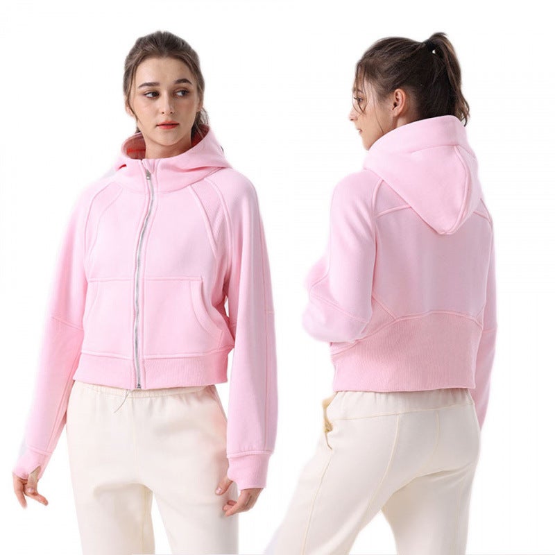 Women's Breathable Cotton Full-Zip Hooded Jacket for Yoga and Workouts, Relaxed Fit Long Sleeve - Image 1