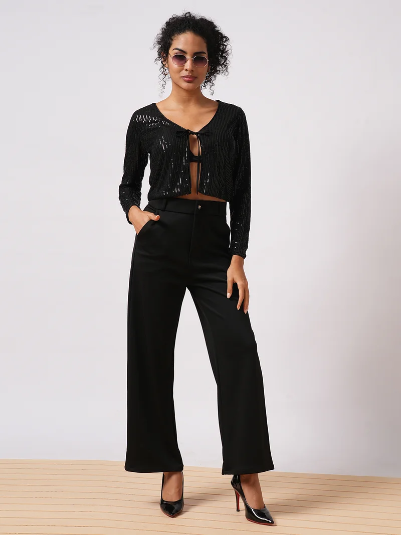 globus Women Party Embellished Tie-Up Crop Shrug