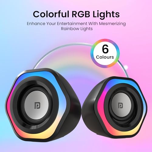 Portronics in Tune 4 6W Portable USB Powered Wired Speaker with Volume Control, 3.5mm AUX in, HD Sound, 2.0 Channel, RGB Lights, Gaming Speaker, Multimedia Speaker for PC, Desktop and Laptop(Black) - Image 4