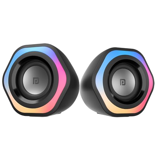 Portronics in Tune 4 6W Portable USB Powered Wired Speaker with Volume Control, 3.5mm AUX in, HD Sound, 2.0 Channel, RGB Lights, Gaming Speaker, Multimedia Speaker for PC, Desktop and Laptop(Black) - Image 1