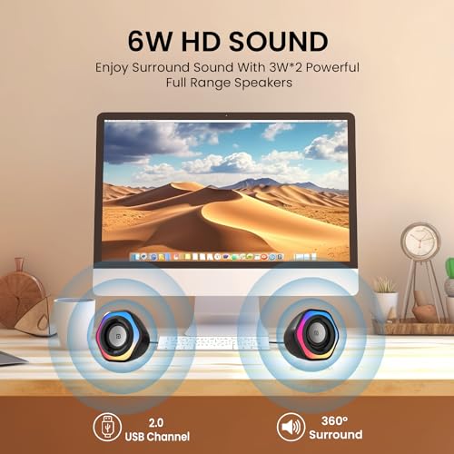 Portronics in Tune 4 6W Portable USB Powered Wired Speaker with Volume Control, 3.5mm AUX in, HD Sound, 2.0 Channel, RGB Lights, Gaming Speaker, Multimedia Speaker for PC, Desktop and Laptop(Black) - Image 2