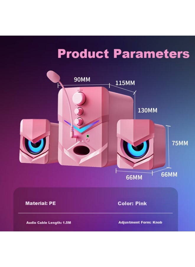 Computer Speaker Multimedia Mini Speaker Desktop Subwoofer Home Wired Small Steel Cannon Notebook Universal With Microphone Voice 2.1 Speaker