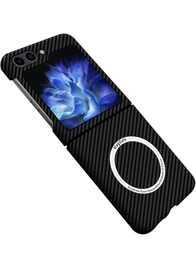 erorex Case For Samsung Galaxy Z Flip 5 Case Compatible With Mag Safe Charger Carbon Fiber Pattern Slim Shockproof Anti Drop Case For Z Flip 5 No Front Screen Protector Flip 5 Black  - Image 1