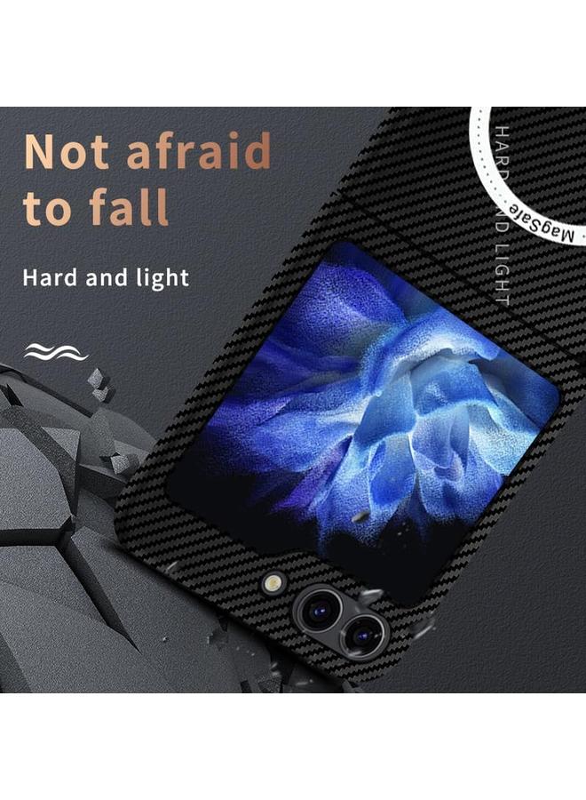 erorex Case For Samsung Galaxy Z Flip 5 Case Compatible With Mag Safe Charger Carbon Fiber Pattern Slim Shockproof Anti Drop Case For Z Flip 5 No Front Screen Protector Flip 5 Black  - Image 4
