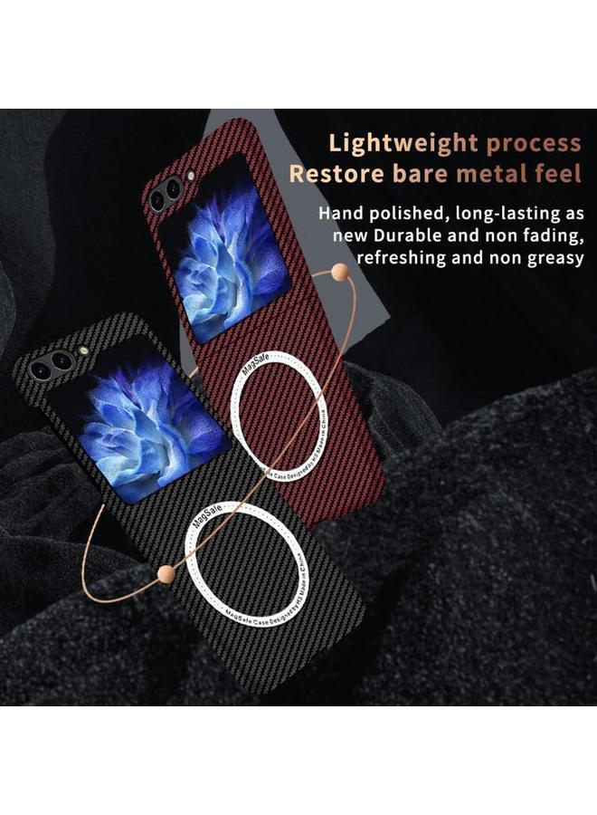 erorex Case For Samsung Galaxy Z Flip 5 Case Compatible With Mag Safe Charger Carbon Fiber Pattern Slim Shockproof Anti Drop Case For Z Flip 5 No Front Screen Protector Flip 5 Black  - Image 5