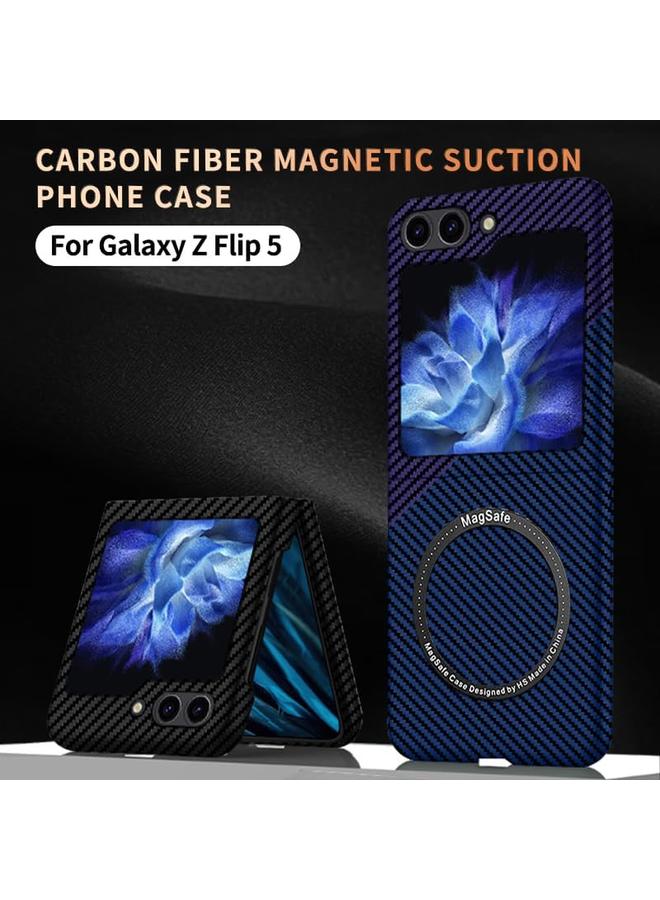 erorex Case For Samsung Galaxy Z Flip 5 Case Compatible With Mag Safe Charger Carbon Fiber Pattern Slim Shockproof Anti Drop Case For Z Flip 5 No Front Screen Protector Flip 5 Black  - Image 2