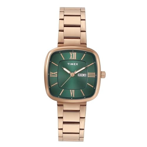 TIMEX Analog Watch for Women with Green Square Dial & Rose Gold Stainless Steel Bracelet Band Water Resistant Women's Wrist Watches - TWEL20603 - Image 1