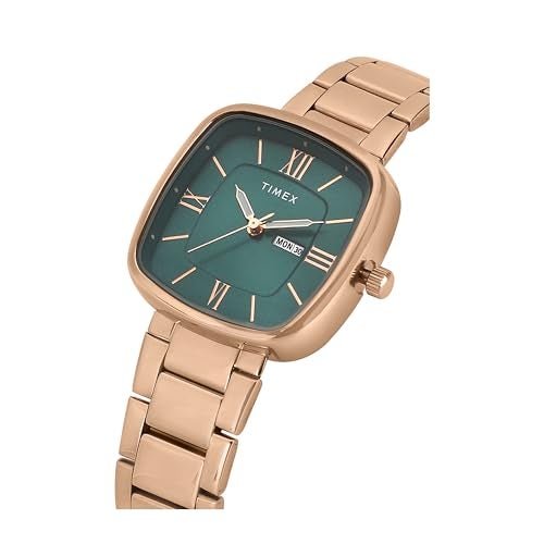 TIMEX Analog Watch for Women with Green Square Dial & Rose Gold Stainless Steel Bracelet Band Water Resistant Women's Wrist Watches - TWEL20603 - Image 2